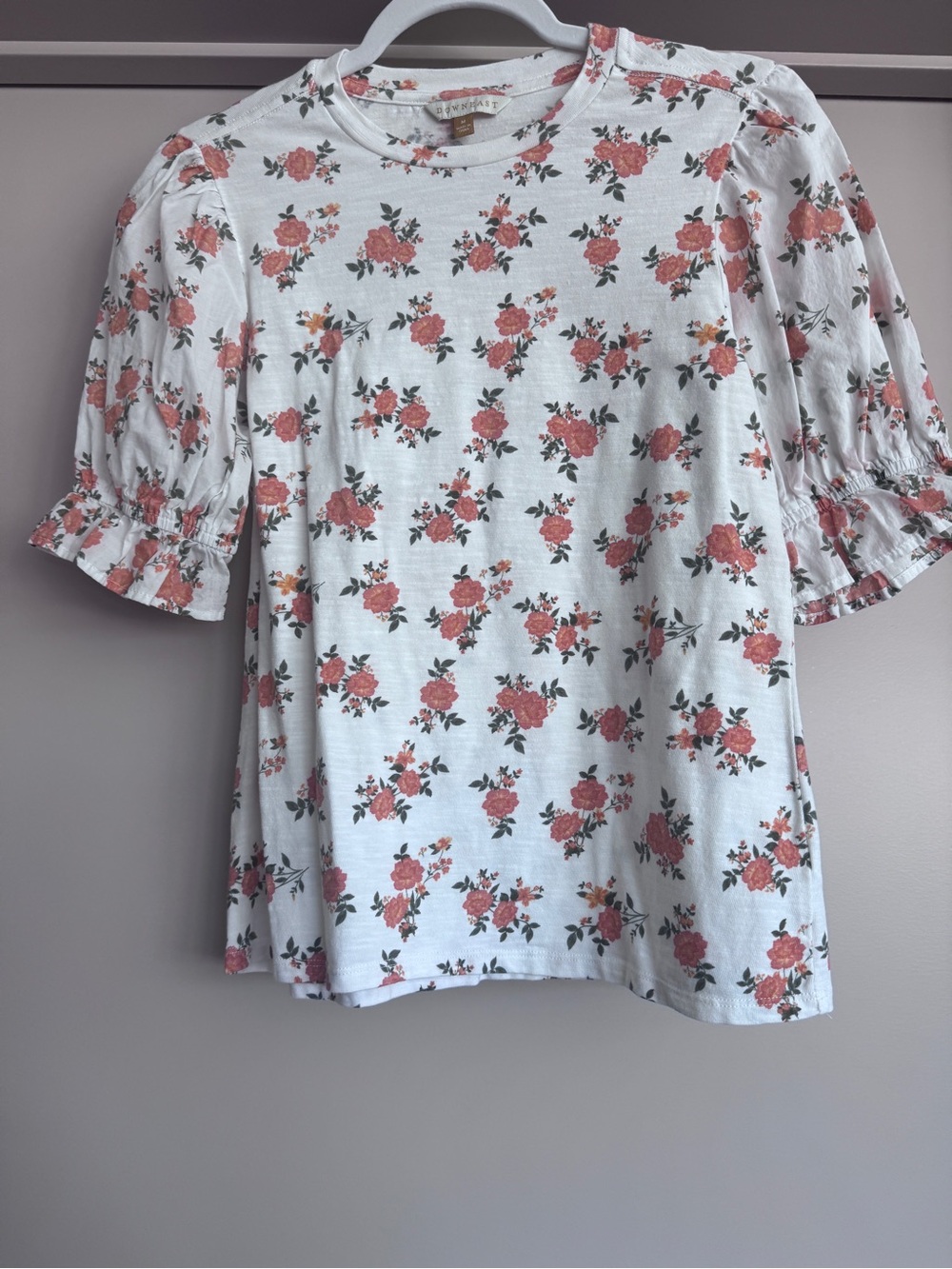 DownEast White Short-Sleeve Tee with Orange Floral Print